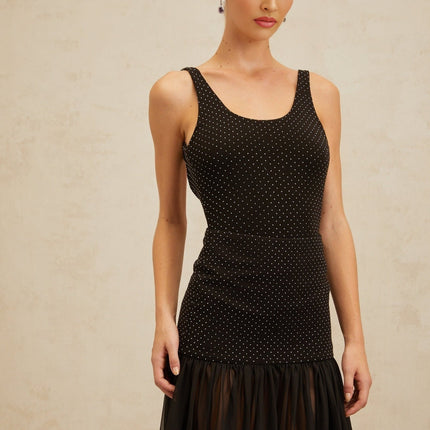 Fortuna Black Rhinestone Sleeveless Bodysuit