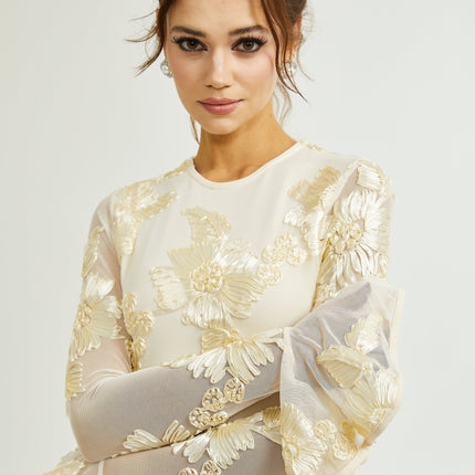 Franca Dress With Floral Embroidery Neutrals