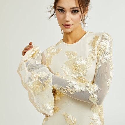 Franca Dress With Floral Embroidery Neutrals