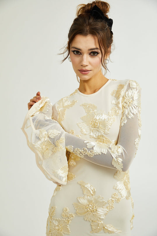 Franca Dress With Floral Embroidery Neutrals