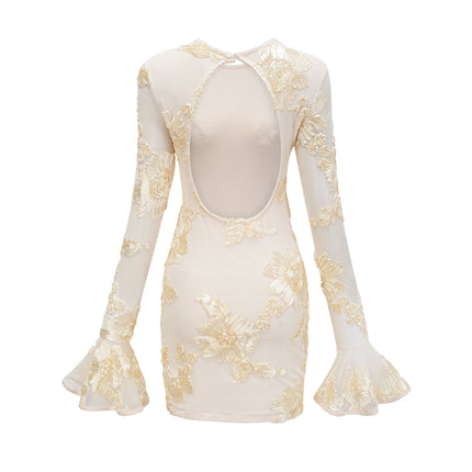 Franca Dress With Floral Embroidery Neutrals