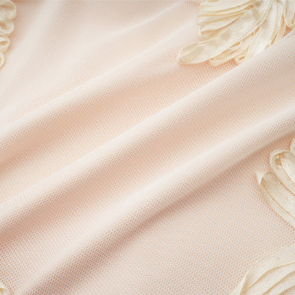 Franca Neutrals Floral Embroidery Dress Long Sleeves Round Neck Ruffled Cuffs Mesh Detailing
