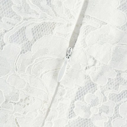 Franca White A-Line Midi Dress with Cut-Out Design and Lace-Trim Flounce Hem