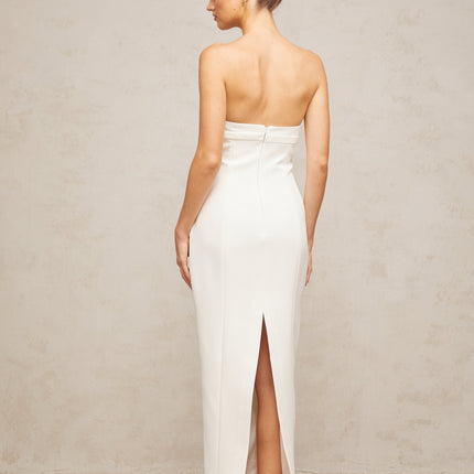 Franca White Corset Style Midi Dress with Bow Detail and Crystal Embellishments