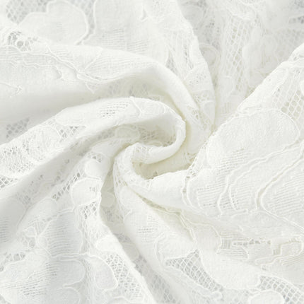 Franca White Lace Trim Flounce Hem A-Line Midi Dress
