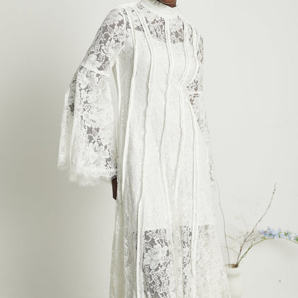 Franca White Lace Trim Flounce Hem Midi Dress