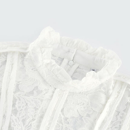 Franca White Lace Trim Flounce Hem Midi Dress