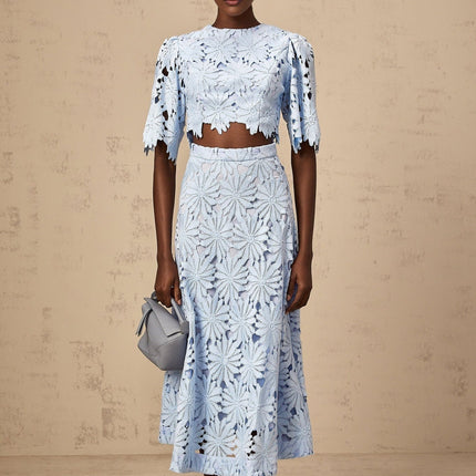Frances Blue Guipure Lace Skirt Top Set
