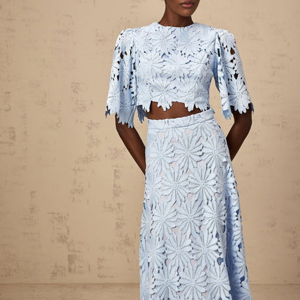 Frances Blue Guipure Lace Skirt Top Set
