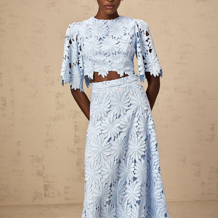 Frances Blue Guipure Lace Skirt Top Set