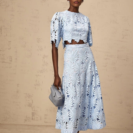 Frances Blue Guipure Lace Skirt Top Set