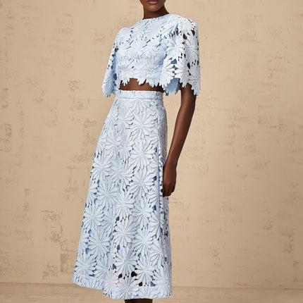 Frances Blue Guipure Lace Skirt Top Set