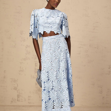 Frances Blue Guipure Lace Skirt Top Set