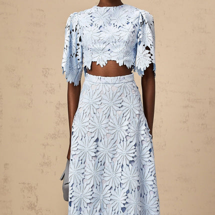 Frances Blue Guipure Lace Skirt Top Set