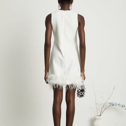 Frances White Crystal Embellished Feather Mini Dress