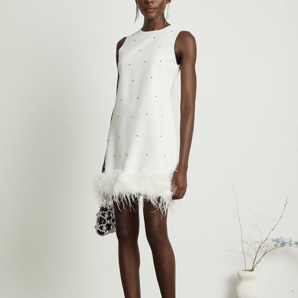 Frances White Crystal Embellished Mini Dress