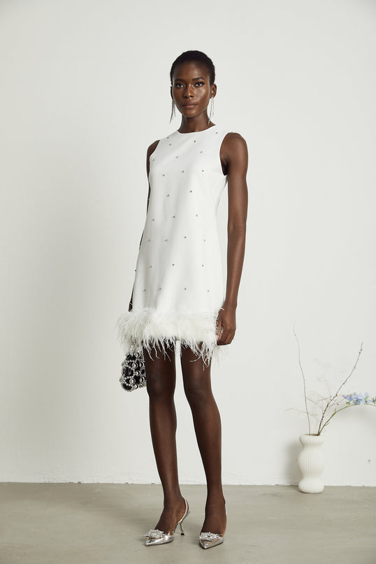 Frances White Crystal Embellished Mini Dress