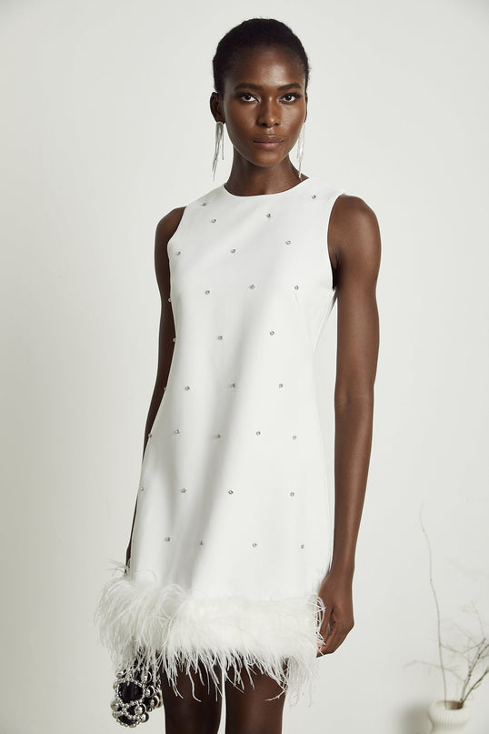 Frances White Crystal Embellished Mini Dress