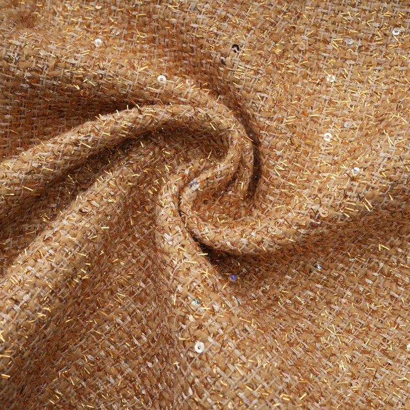 Franceschina Gold Tweed Long Sleeve Mini Dress Embossed Buttons Patch Pockets Straight Hem