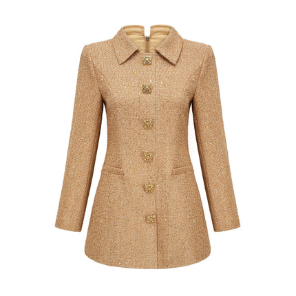 Franceschina Gold Tweed Long Sleeve Mini Dress with Embossed Buttons