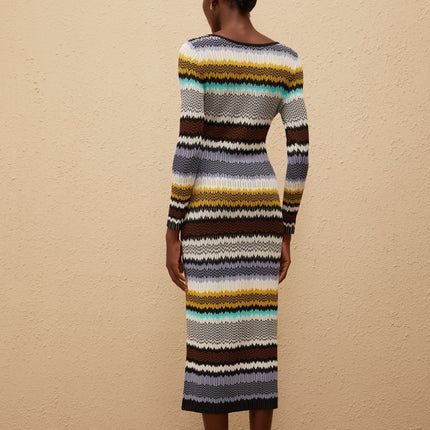 Franceschina Purple Zigzag Knit Midi Dress in Lilac and Multicolor Hues