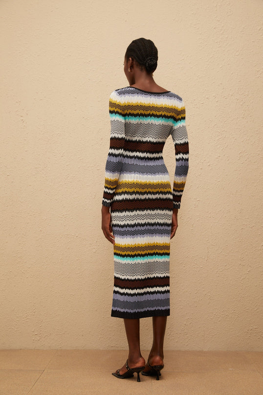 Franceschina Purple Zigzag Knit Midi Dress in Lilac and Multicolor Hues