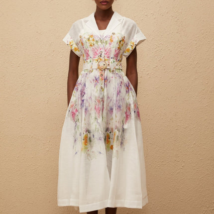 Françoise White Floral Print Midi Dress