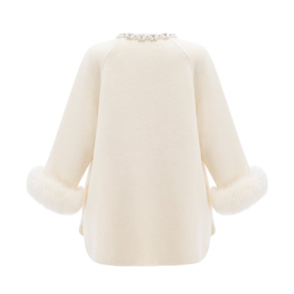 Frédérique white wool fur embellished coat