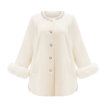 Frédérique white wool fur embellished coat