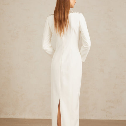 Freja White Crystal Embellished Maxi Gown in White