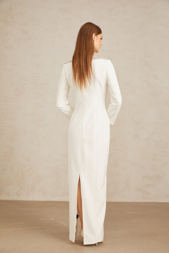 Freja White Crystal Embellished Maxi Gown in White