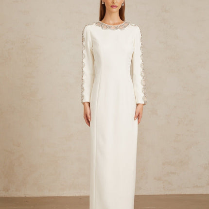 Freja White Crystal Embellished Maxi Gown in White