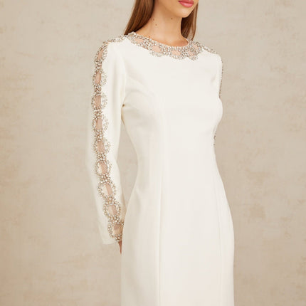 Freja White Crystal Embellished Maxi Gown in White