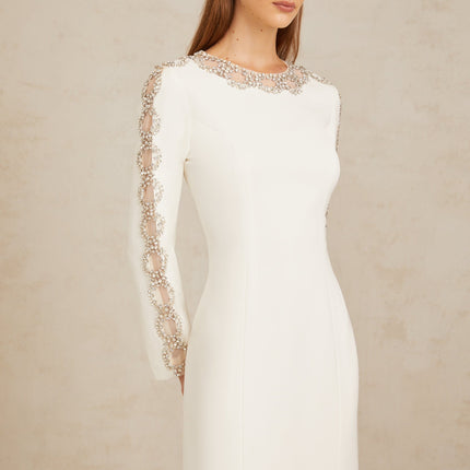 Freja White Crystal Embellished Maxi Gown