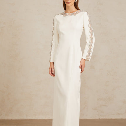 Freja White Crystal Embellished Maxi Gown