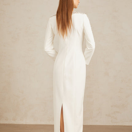 Freja White Crystal Embellished Maxi Gown