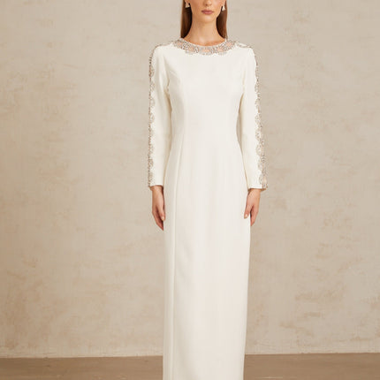 Freja White Crystal Embellished Maxi Gown