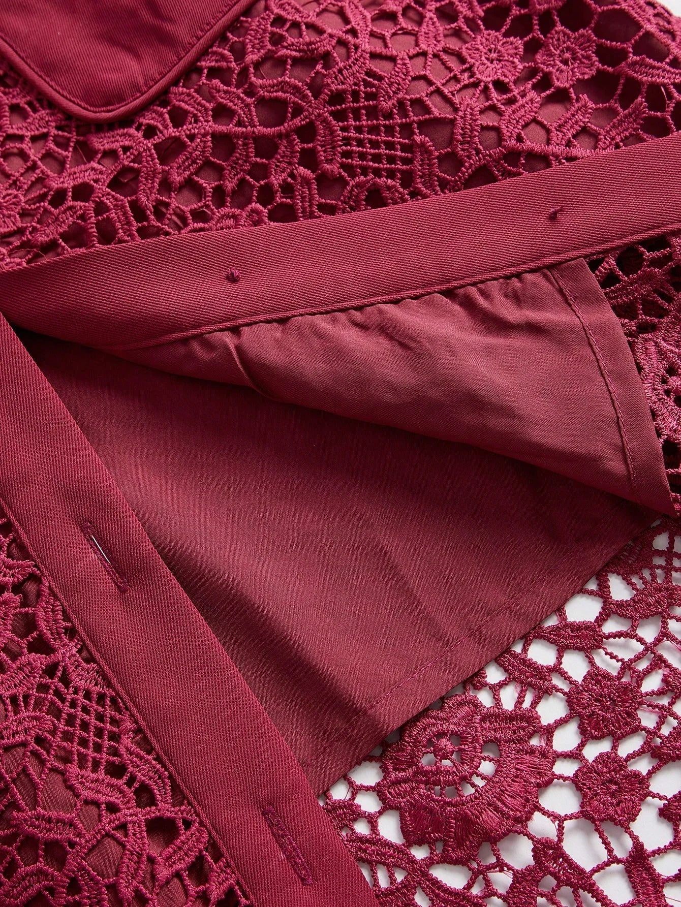 French Elegant Solid Color Lace Front Button Waist Cinched Dress