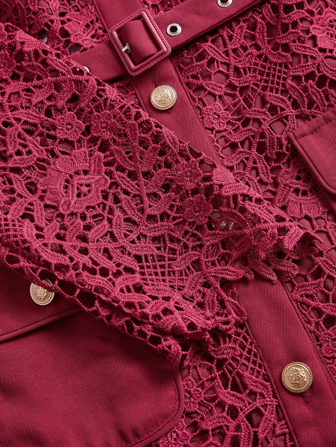 French Elegant Solid Color Lace Front Button Waist Cinched Dress