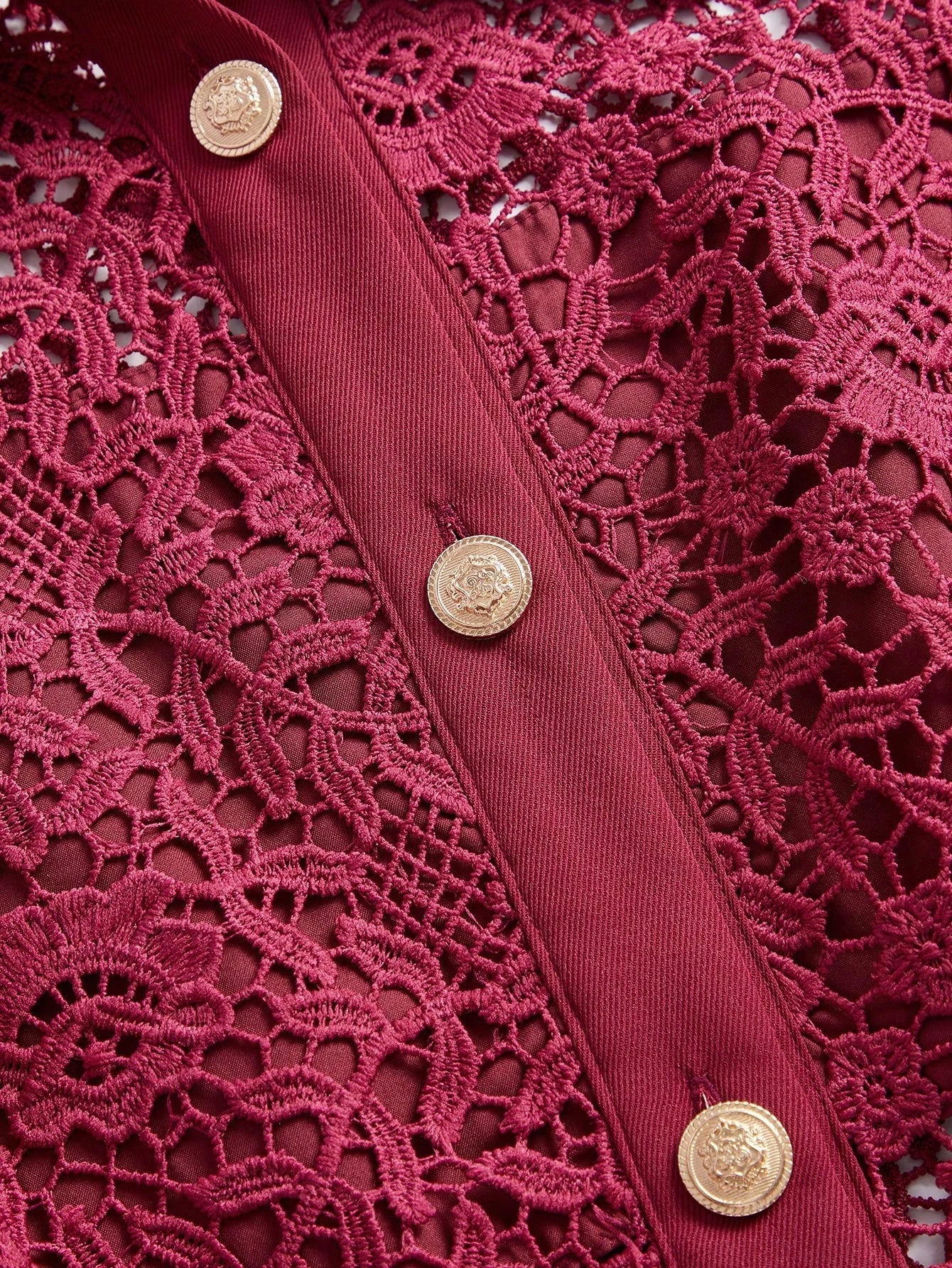 French Elegant Solid Color Lace Front Button Waist Cinched Dress