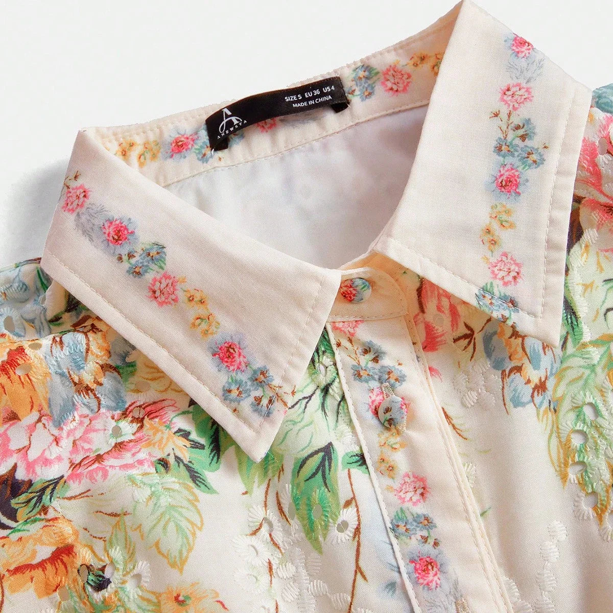 French SingleBreasted Lantern Sleeve Notched Collar Placement Print Loose Waist Belt Long Dress