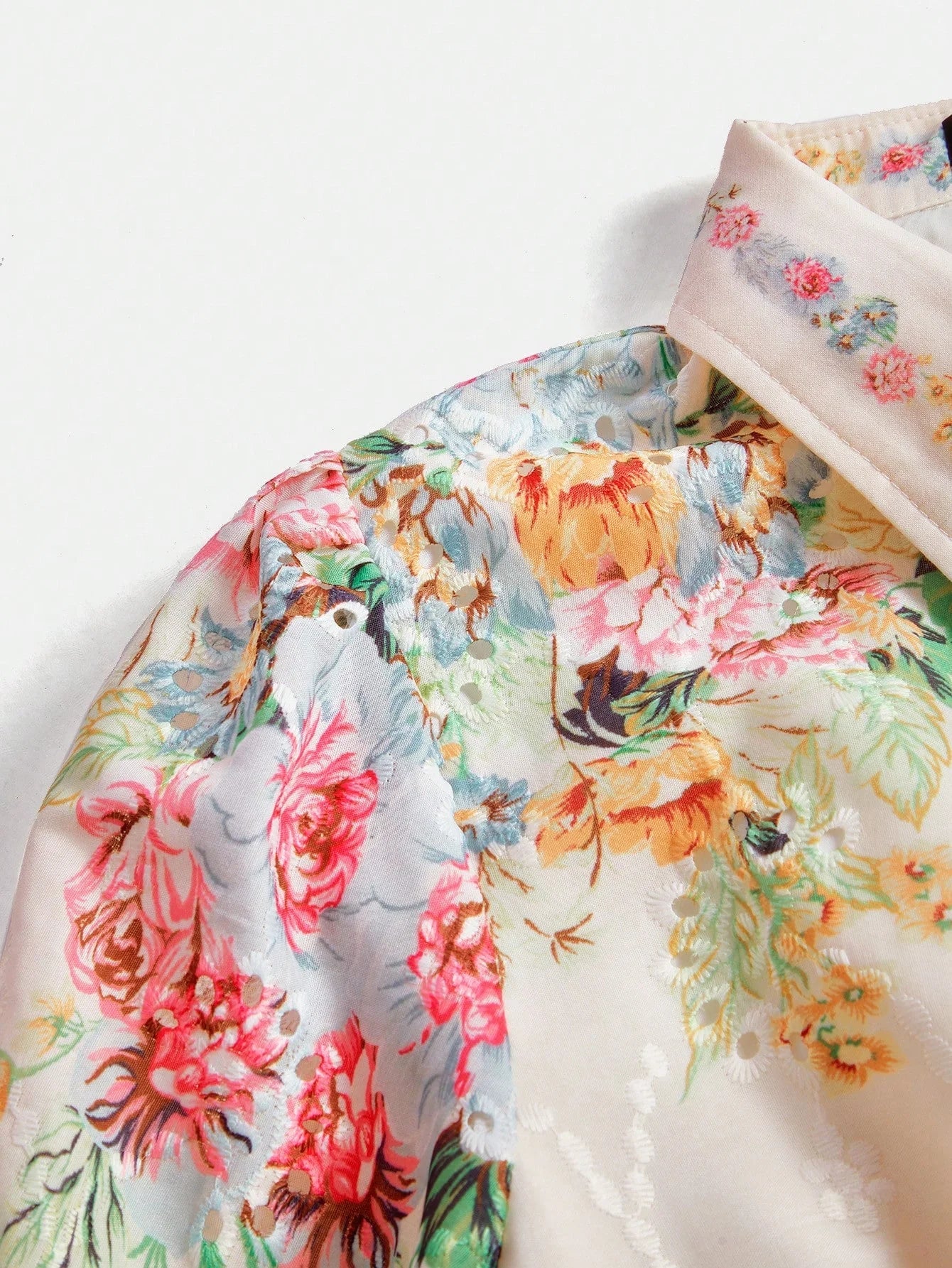 French SingleBreasted Lantern Sleeve Notched Collar Placement Print Loose Waist Belt Long Dress