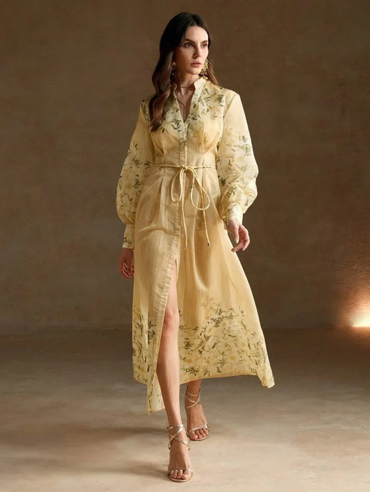 French Style Floral Printed Womens Long Holiday Dress