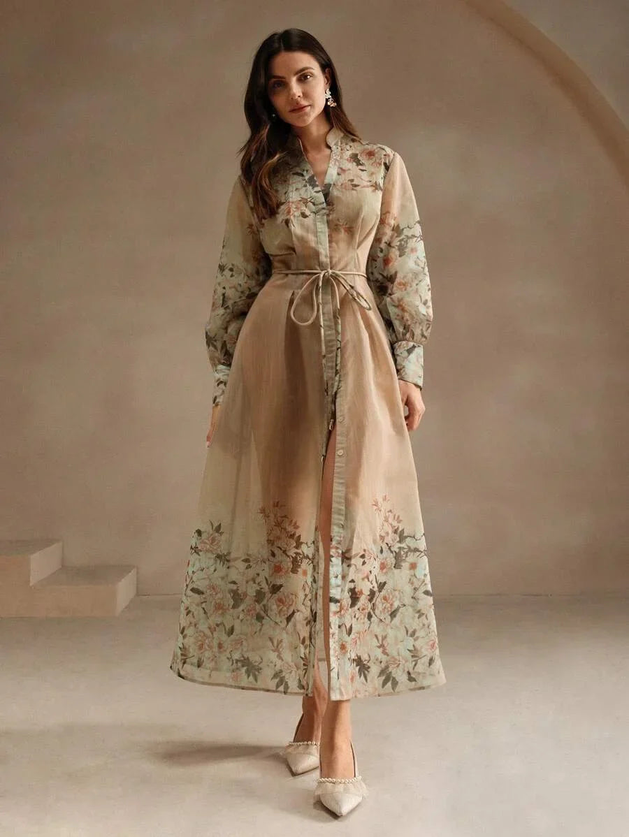 French Style Floral Printed Womens Long Holiday Dress