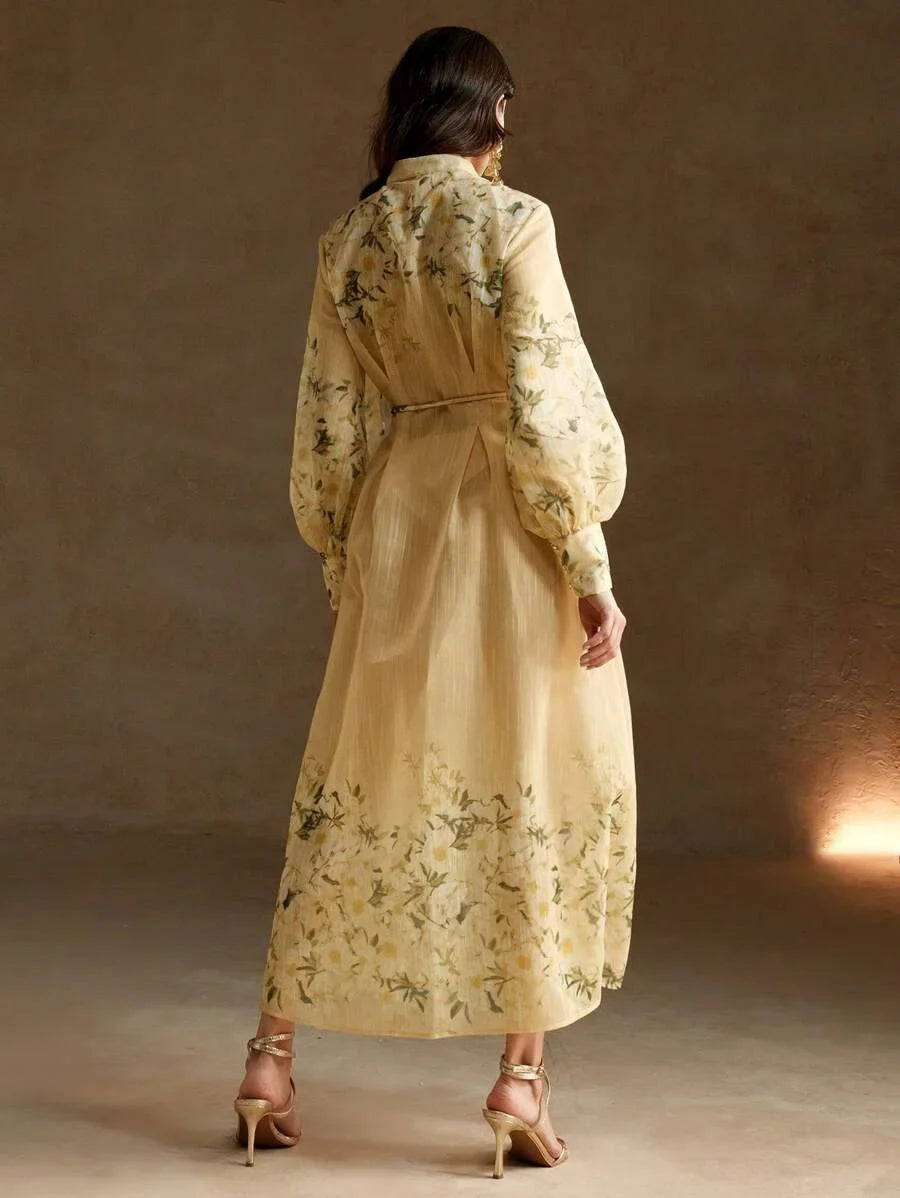French Style Floral Printed Womens Long Holiday Dress