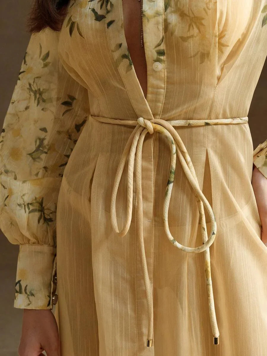 French Style Floral Printed Womens Long Holiday Dress