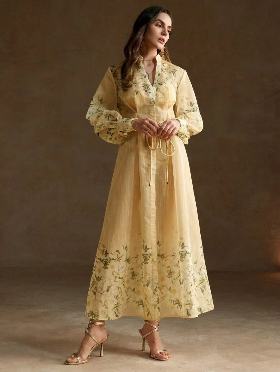 French Style Floral Printed Womens Long Holiday Dress