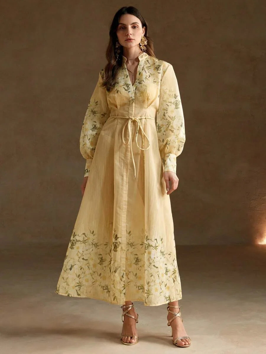 French Style Floral Printed Womens Long Holiday Dress