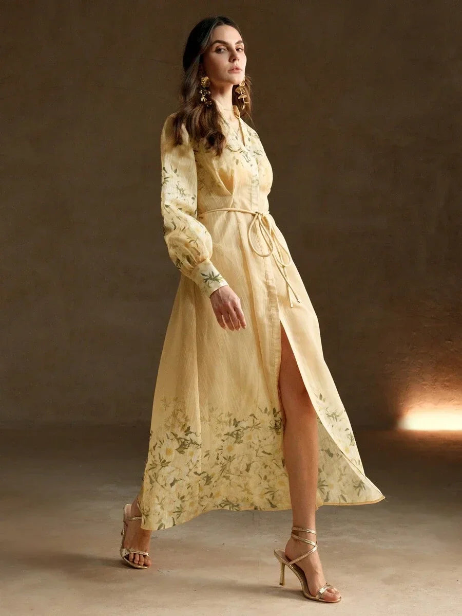 French Style Floral Printed Womens Long Holiday Dress