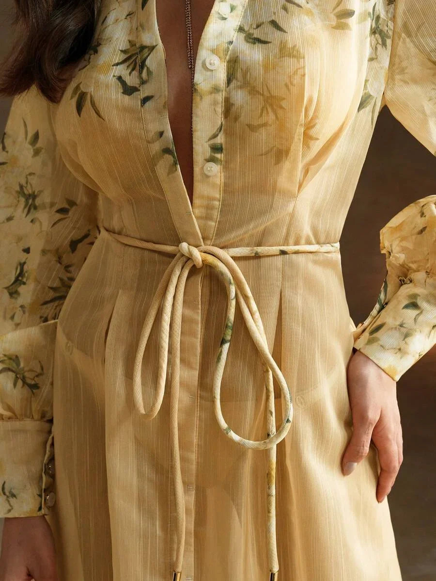 French Style Floral Printed Womens Long Holiday Dress